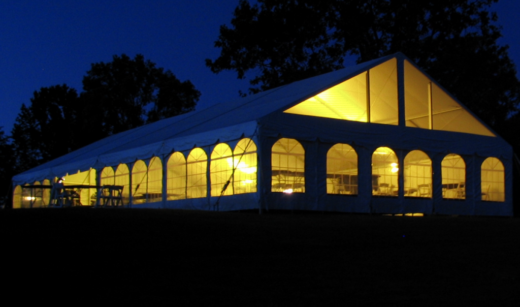 Tent lit up at night