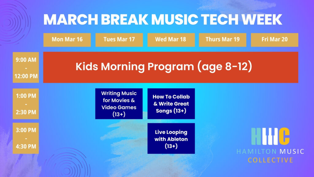 March Break Music Tech Week Calendar Graphic